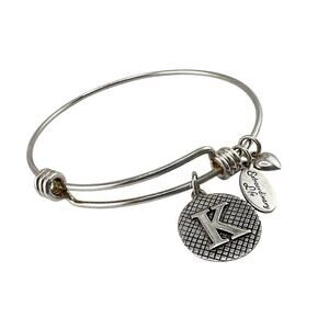 925 Initial K Letter Charm Sterling Silver Thai Stackable Bangle 7.25” Bracelet